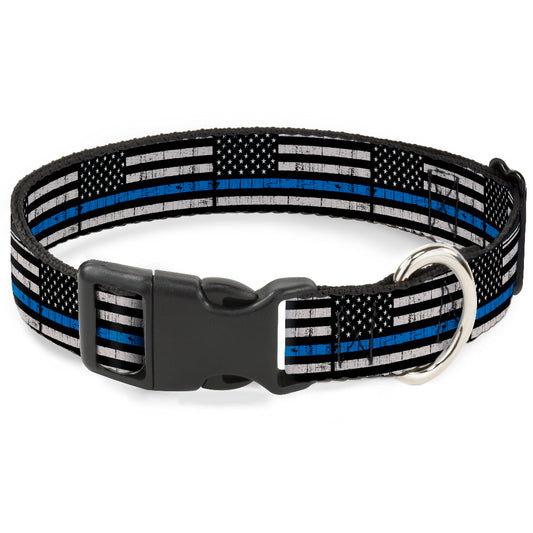 Thin Blue Line Flag Weathered Black/Gray/Blue Collar - Wide, Medium (16"-23")