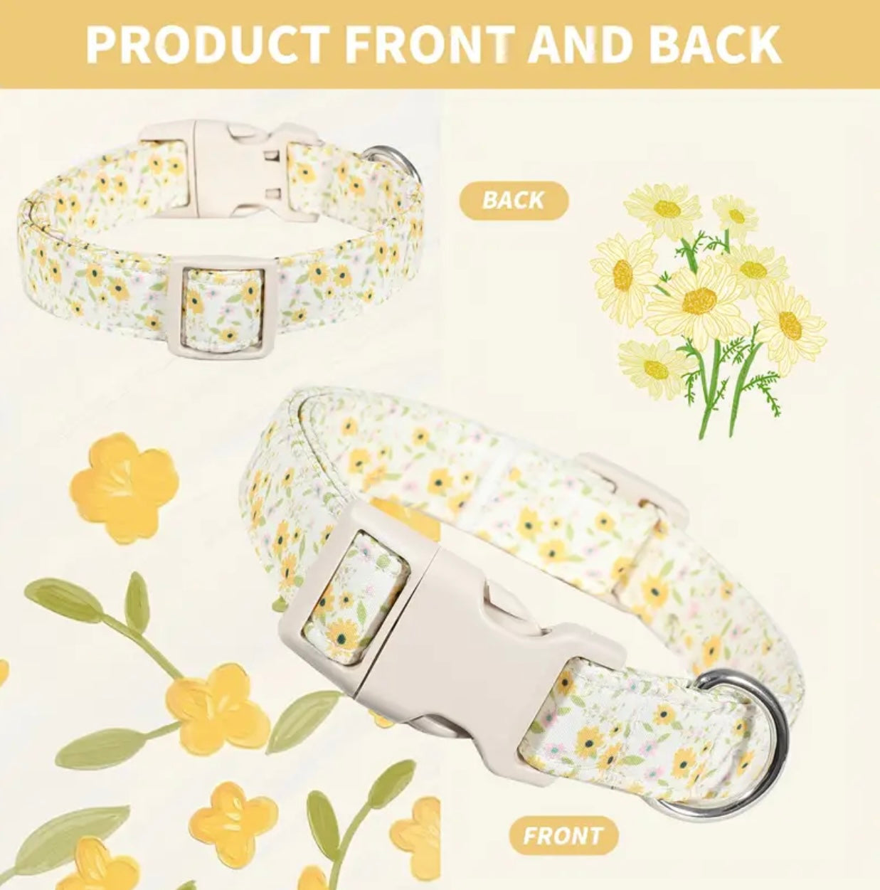 Yellow Floral Dog Collar - Medium